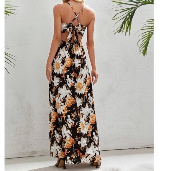 Boho Floral Print Criss Cross Lace Maxi Dress Cottagecore XS S M L 1X 2X 3X 4X - Picture 3 of 6